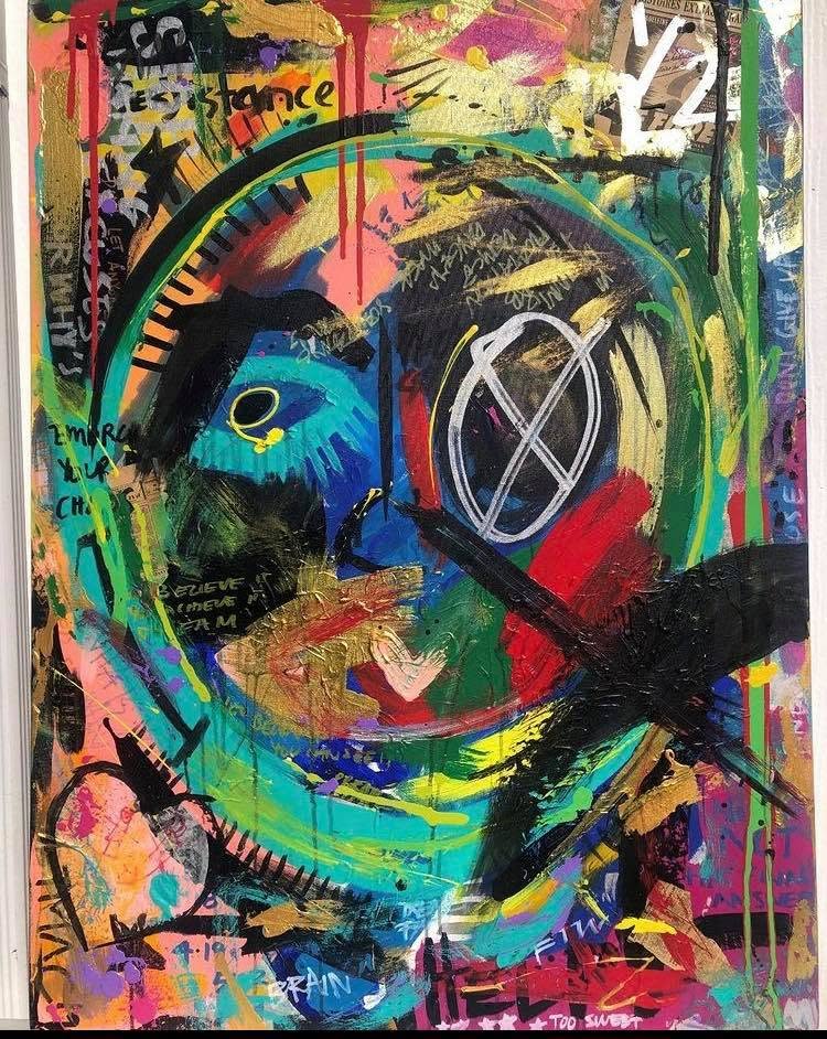 Colorful mixed-media painting by Tanya Mac